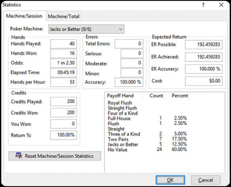 BVS Video Poker Tutor has analysis screens where you can see the results of your play.